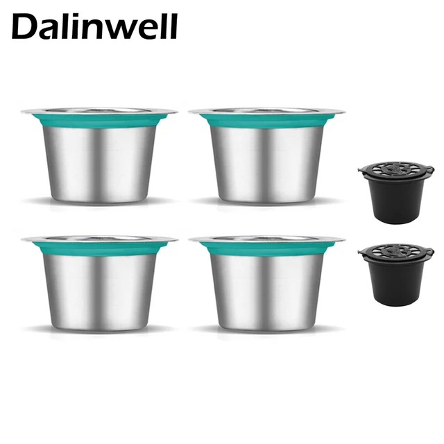 Best Offers 6PCS Reusable Stainless Steel Nespresso Refillable Coffee Capsule Refilling Cup Filter Nespresso Machine Maker Pod With 100 Lids