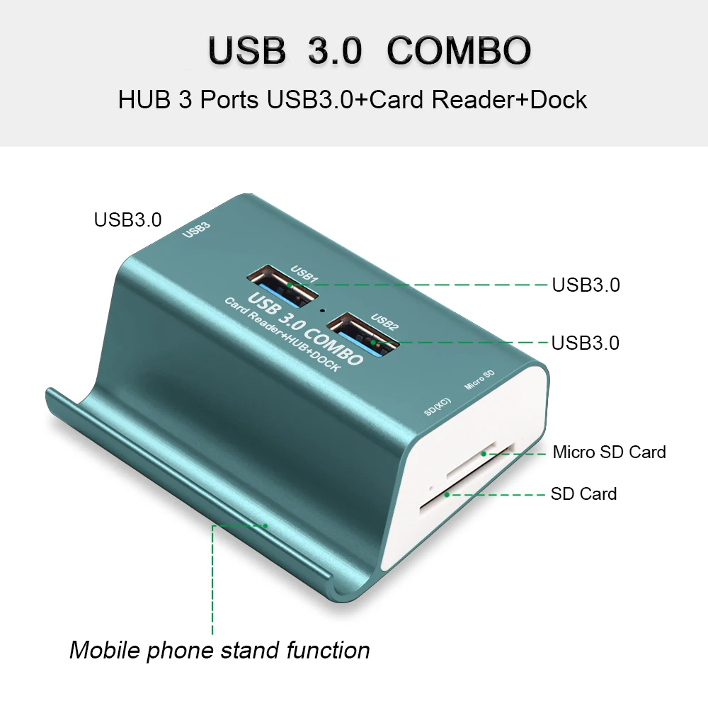 2 в 1 3 порта USB 3,0 концентратор Micro USB OTG концентратор мульти разветвитель с SD TF кард-ридером+ 1 м кабель для Macbook ПК ноутбук держатель телефона