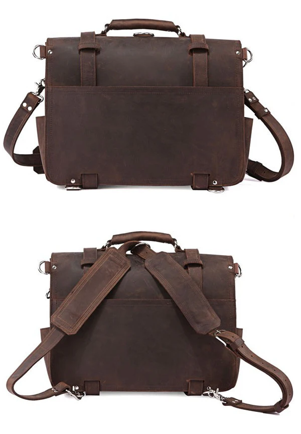 Vintage Crazy Horse Genuine Leather Men Briefcase Business Bag Large Leather Briefcase Male 15.6"Laptop Case Shoulder Bag office 5