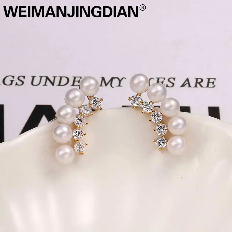 WEIMANJINGDIAN марки Cubic Zirconia фианит, циркон, кристалл и оболочки зуба, серьги со шпилькой, для Для женщин в серебряное или золотое Цвета - Окраска металла: Золотой цвет