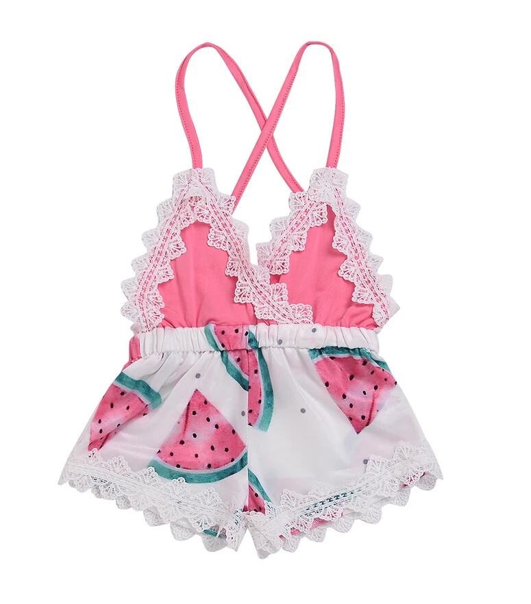 Для новорожденных одежда для малышей для девочек Stappy Кружева спинки с принтом арбуза комбинезон детский комбинезон летние для маленьких