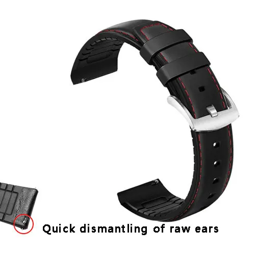 Ремешок для часов 22 мм силиконовый+ кожаный 2 в 1 ремешок модный мужской сменный t браслет для huawei watch Pro/GT Quick release - Цвет ремешка: black red line B