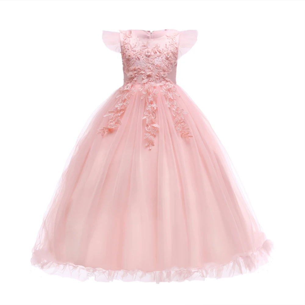 ; детское праздничное платье до щиколотки; Новое поступление года; желтое платье с цветочным узором для девочек на свадьбу; торжественное детское платье принцессы - Цвет: Peach