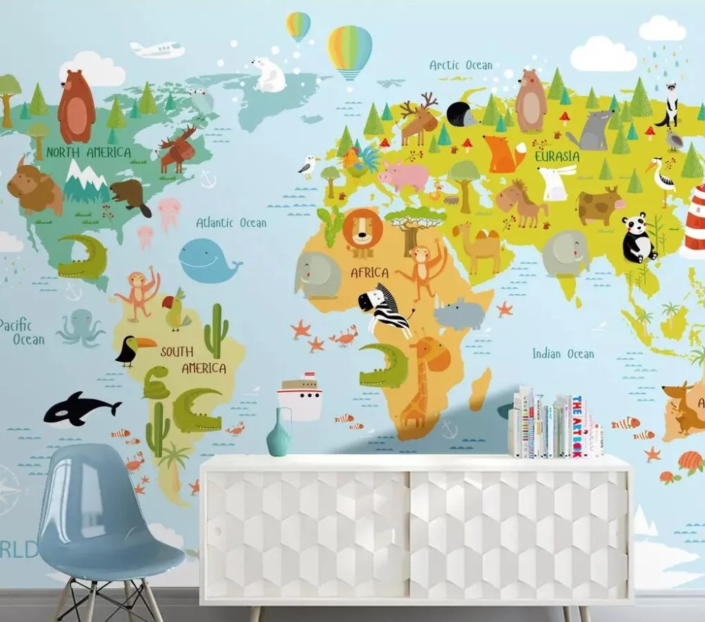 Beibehang пользовательские скандинавские Современные Настенные обои для стен мультфильм животных мир обои для детской комнаты Детская комната фон