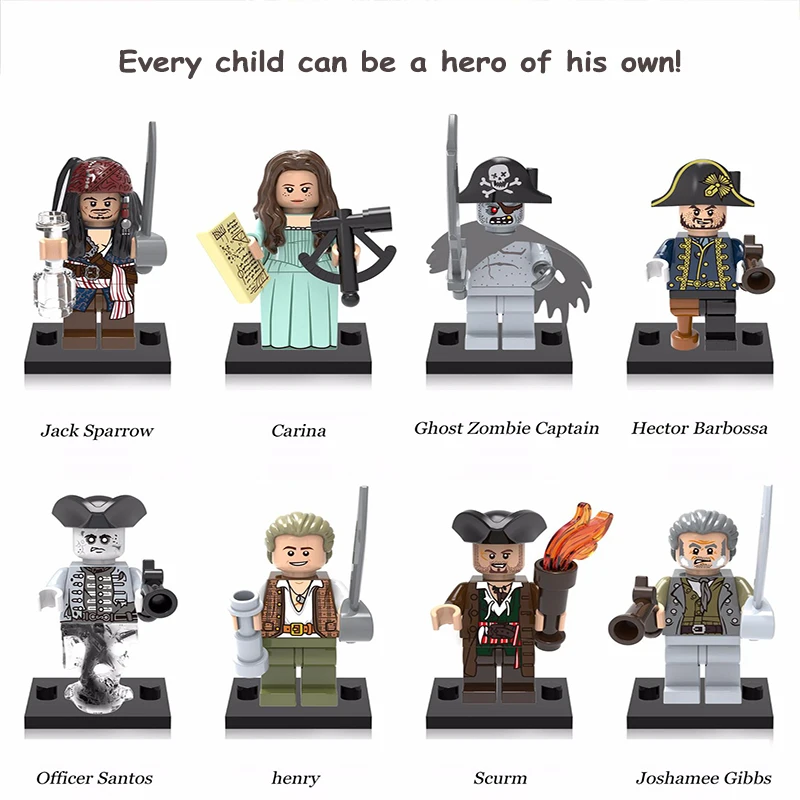 For legoings Pirates of the Caribbean Jack Sparrow Carina Hector Barbossa legoing model building kits blocks toys Henry FigureS