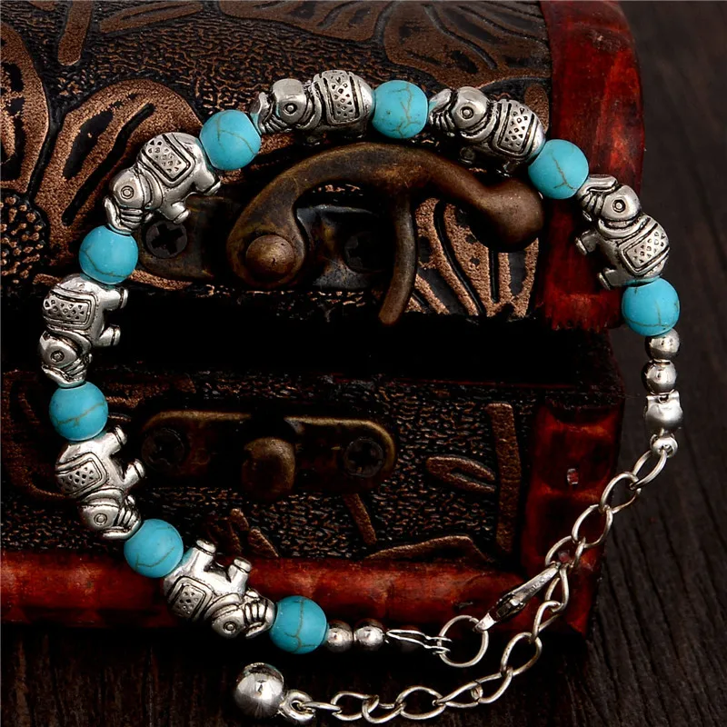 

QCOOLJLY 2019 Latest 1pc Lovely Elephant Shape Alluring Lady Woman Natural Stone Bracelet