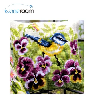 

CX0768 Birds in Flowers Acrylic Yarn Embroidery Pillow Tapestry Cushion Front Cross Stitch Pillowcase DIY needlework