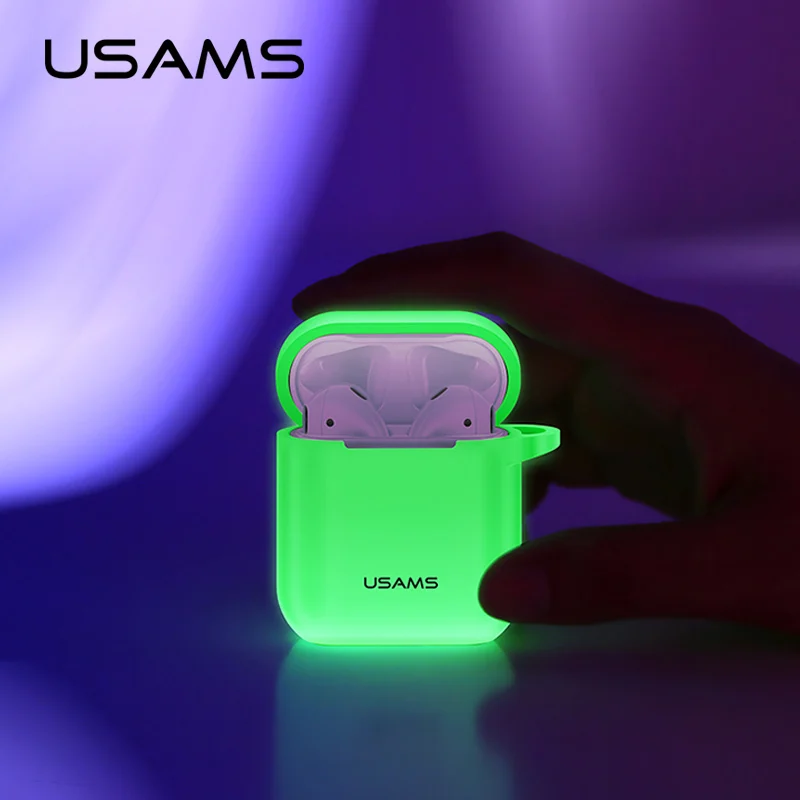 USAMS чехол для наушников AirPods силиконовый защитный светящийся беспроводной Bluetooth