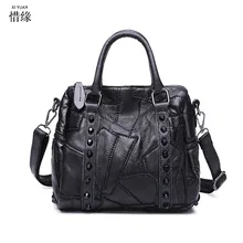 XIYUAN Брендовая женская сумка-мессенджер из натуральной кожи с клапаном, сумка через плечо из овчины, дизайнерская сумка с заклепками в стиле рок, настоящая черная сумка