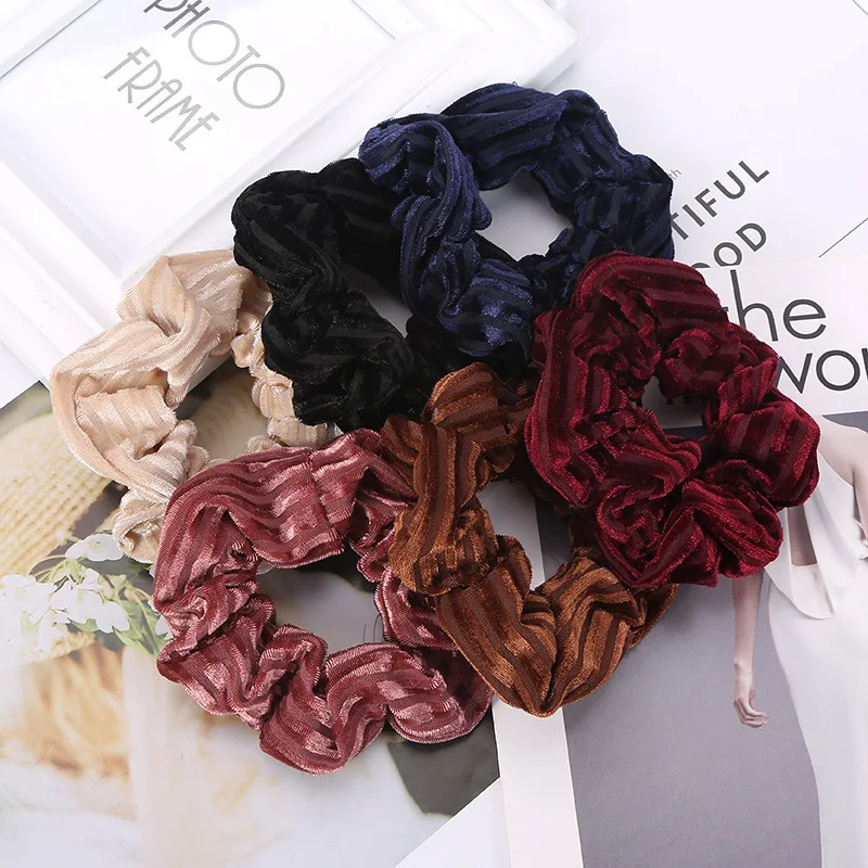 

Fashion Large Ponytail Velvet Striped Scrunchie Tail Wrap Hair Rubber Bands For Women Hair Accessories Elastic Hair Bands Holder