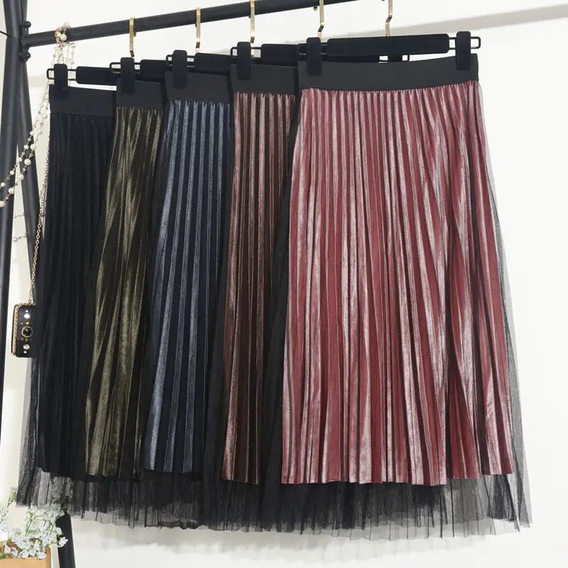 Черные юбки с высокой талией для женщин s Faldas Jupe Femme сетчатая юбка в складку винтажная тонкая уличная Saias A-Line Женская длинная юбка Q1172