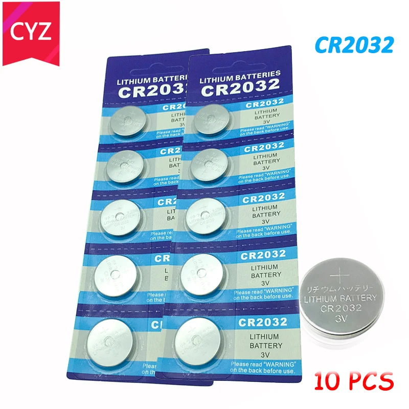 

10pcs 2 cards CR2032 3V Cell Coin Button Battery lithium Li-ion DL2032 ECR2032 SB-T15 batteries Watches clocks toys calculators