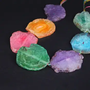 

Approx7PCS/strand Mixtz Color Large Size Crack Raw Agates Slab Nugget Loose Beads,Natural Gems Slice Pendants Jewelry Making