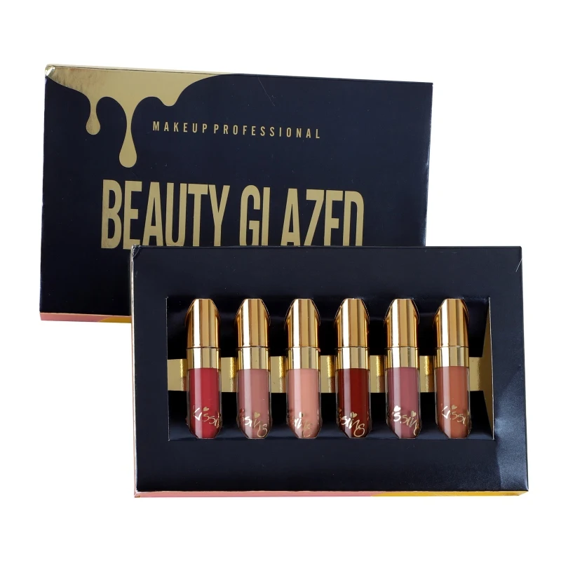 BEAUTY GLAZED мерцание матовая жидкая губная помада блеск для губ, пикантные женские туфли с рисунком в виде губ Макияж комплект Водонепроницаемый 6 шт./компл. помада блеск Комплект косметики - Цвет: B2