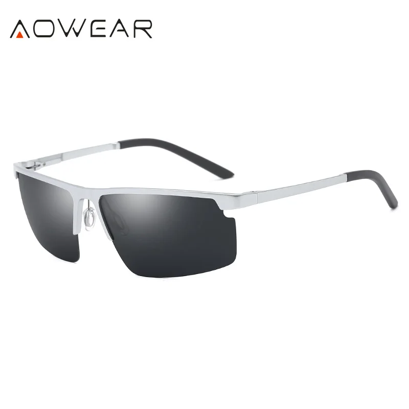 AOWEAR Мужские поляризационные солнцезащитные очки Мужские Оригинальные алюминиевые зеркальные безободковые солнцезащитные очки мужские спортивные уличные очки для вождения Gafas - Цвет линз: C3 Silver