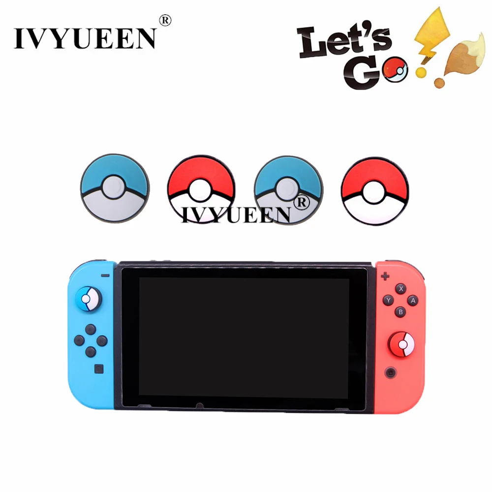 

IVYUEEN for Nintend Switch NS JoyCon Analog Thumb Grip Joystick Caps for Joy-Con Controller Pokeball Red Blue Grip Cover