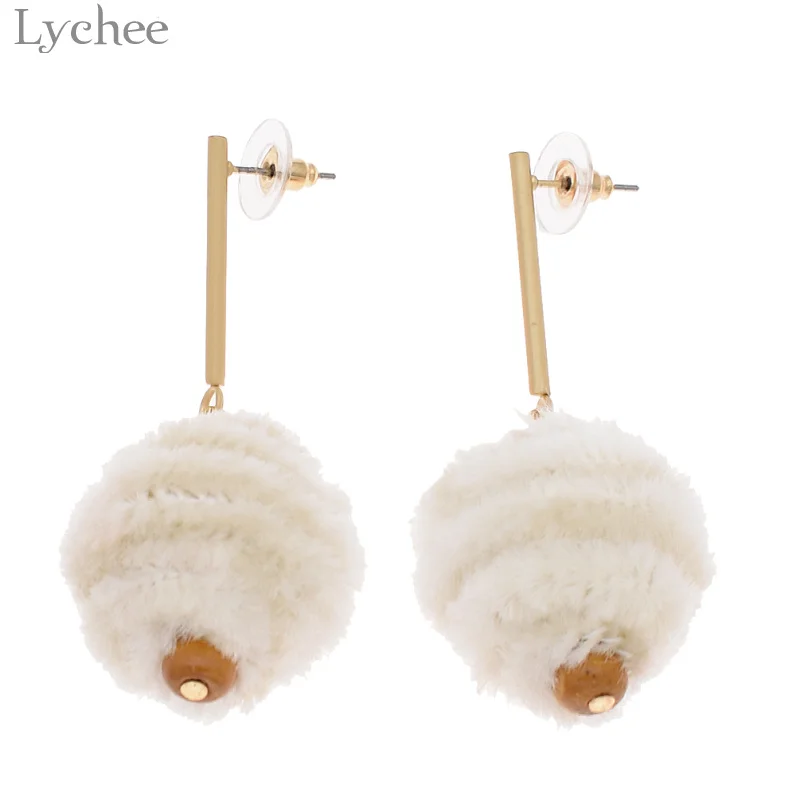

Lychee Trendy Wooden Plush Ball Women Earrings Fashion Multicolor Earrings Female Jewelry Accessories