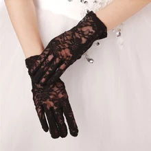 New Bridal Gloves with Finger 2016 White Black Short Cheap Wedding Gloves for Prom Evening One Size Wrist Bridal Glove Accessory