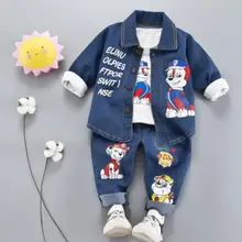 Лидер продаж маленький или одежда для малышей с принтом собаки джинсы верхняя одежда+ штаны детские модные наборы из 3 предметов Высокое качество Розничная