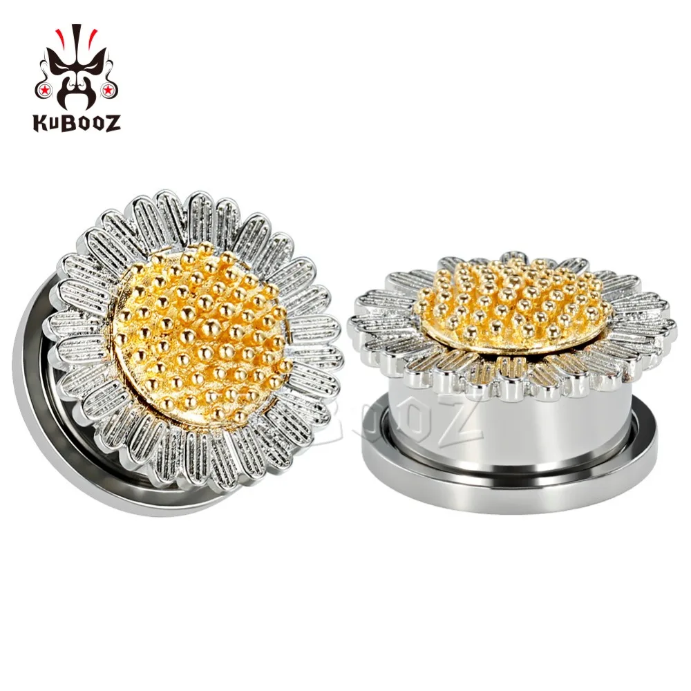

KUBOOZ Sunflower Ear Gauges Plugs Tunnels Earrings Expander Flesh Fashion Screw Stainless Steel Body Piercing Jewelry For Gift