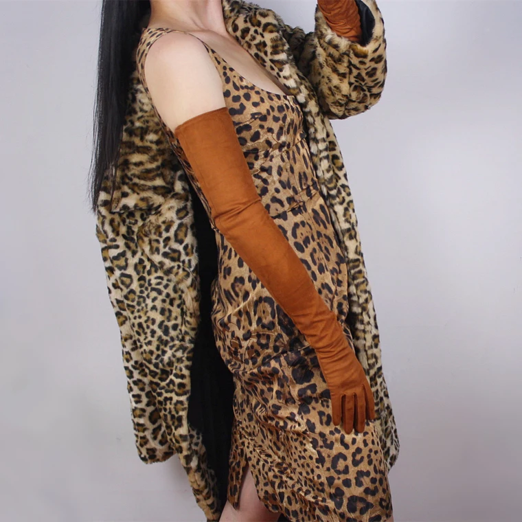 Женские замшевые кожаные перчатки удлиненные 70 см модная Имитация натуральной кожи PU Без подкладки длинная куртка с секциями женские