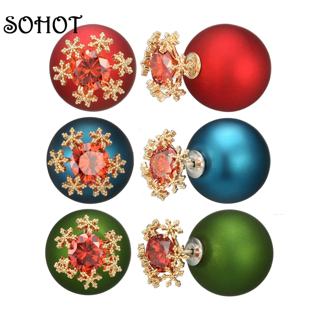 

SOHOT Trendy 925 Sterling Silver Pin Stud Earrings Romantic Cute Colorful Imitation Crystal Snowflake Accessories For Gift
