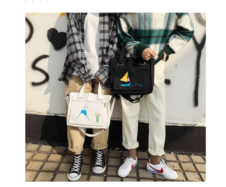 Menghuo Women Canvas Handbag Cartoon Printed Shoulder bag Female Large Capacity Ladies Beach Bag Women Canvas Tote Shopping New _34_07