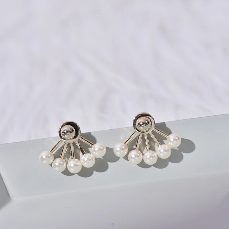 

Fashion Gold Color Fan-shaped 2019 New 925 sterling silver jewelry pearl stud earrings for women