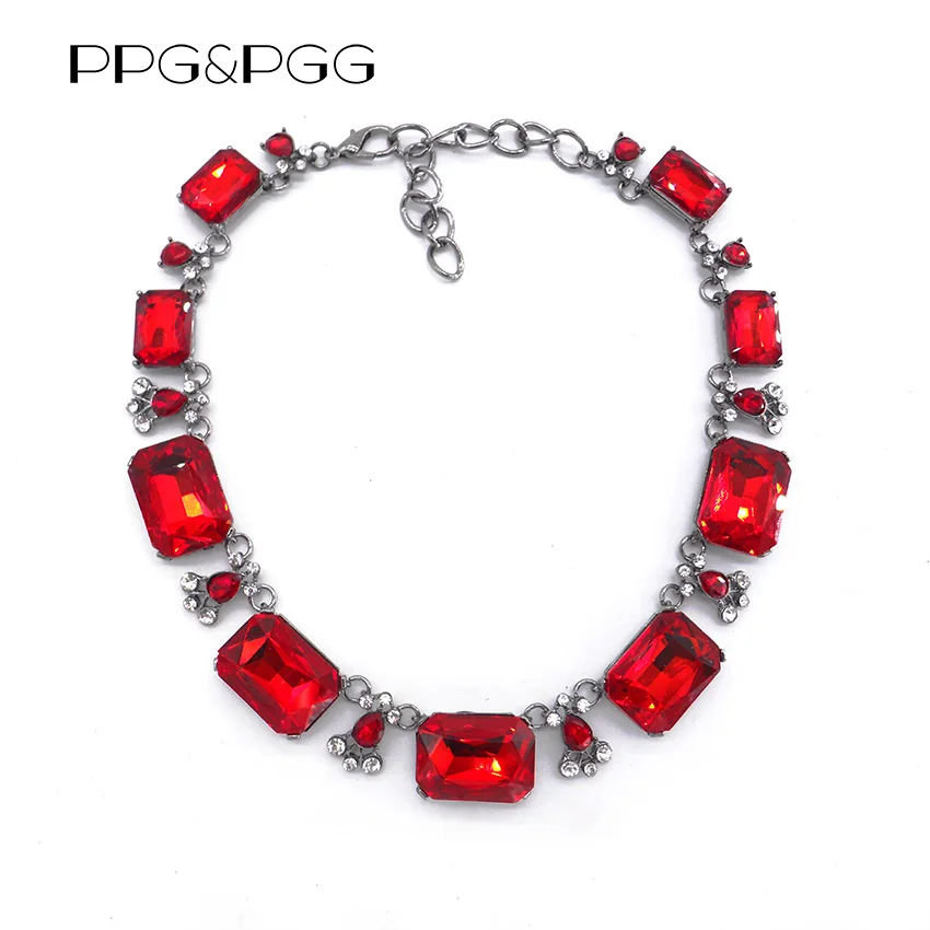 PPG&PGG 4 colours New Women Luxury Bijoux Red Glass Rhinestone Choker