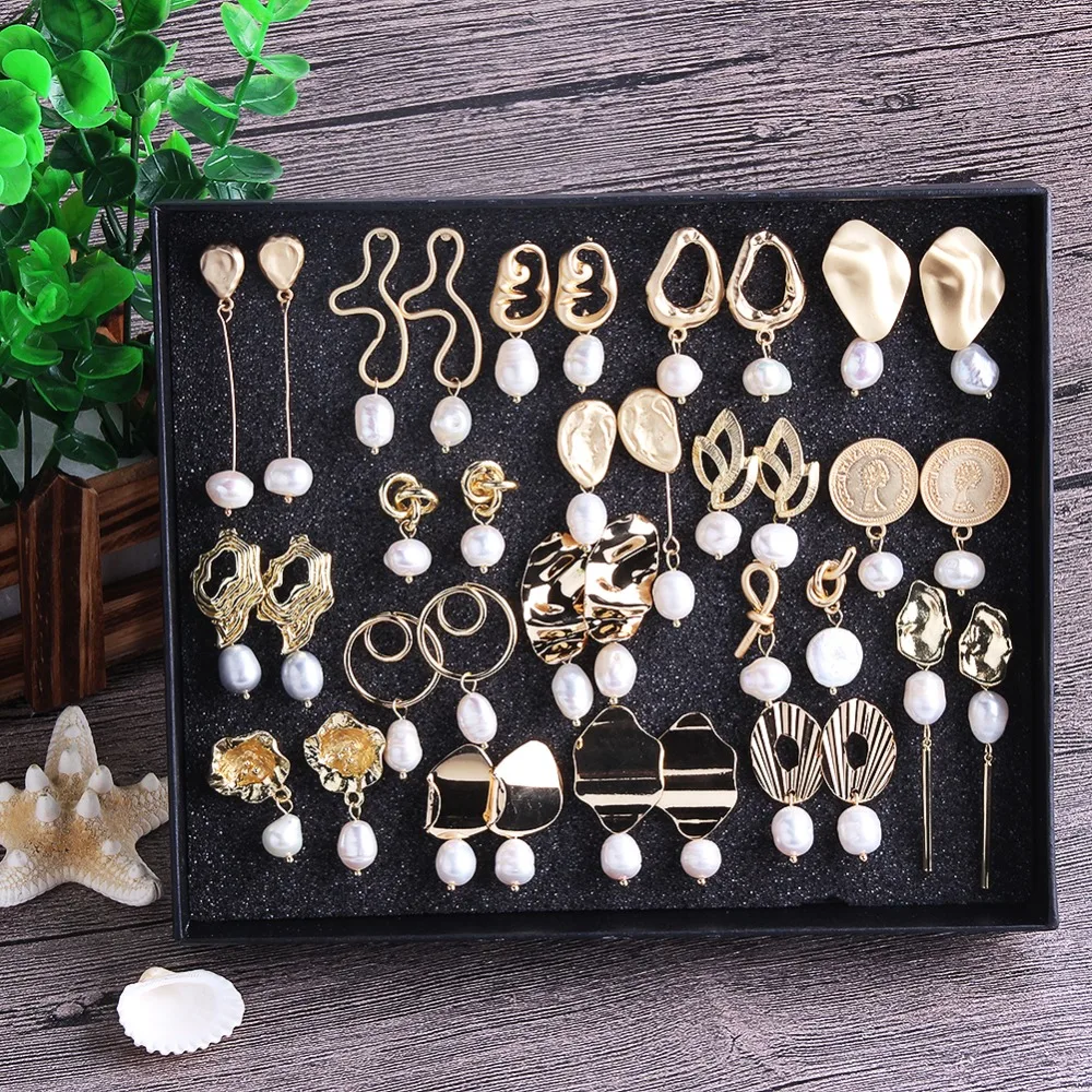 Best lady Fashion Pearl Drop Earrings For Women Boho Hanging Dangle Earrings Geometric Pendant Jewelry Wedding Party Girl Gifts