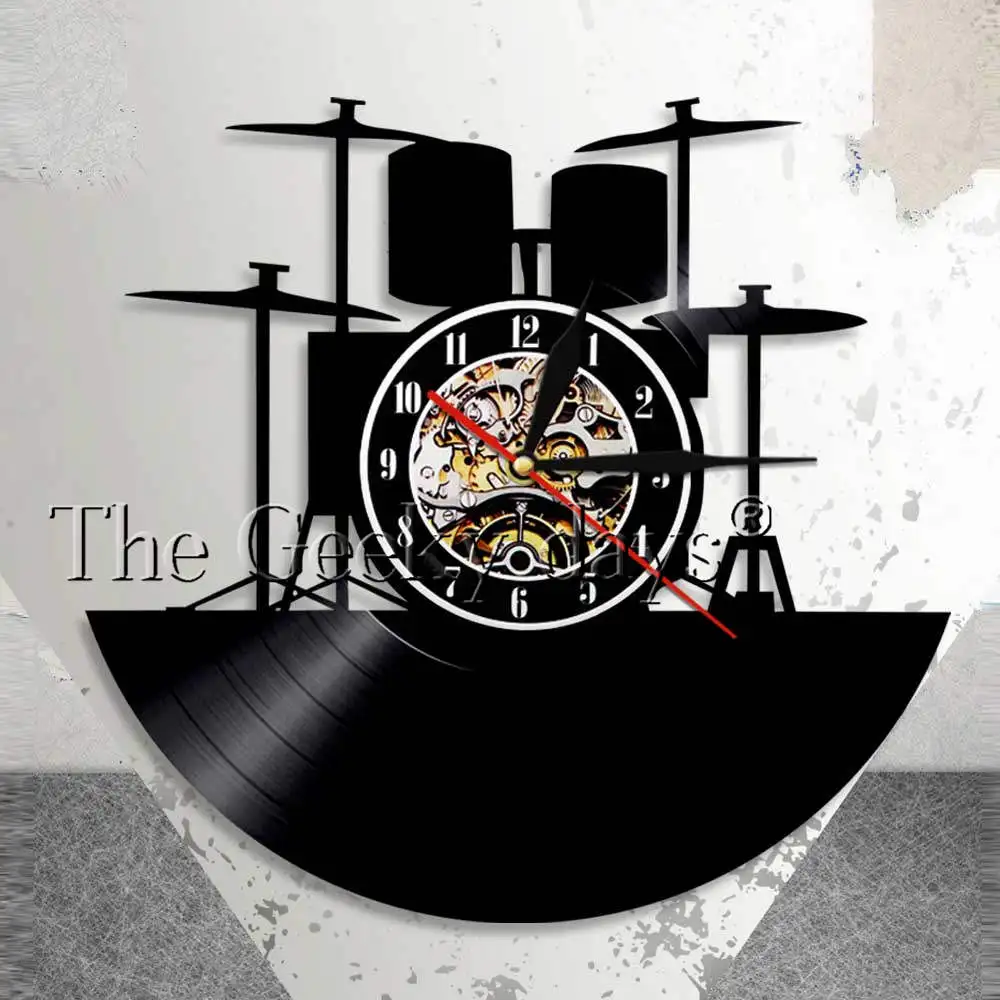 Drummer Drum Kit Wall Art Wall Clock Rock n Roll Vinyl Record Wall