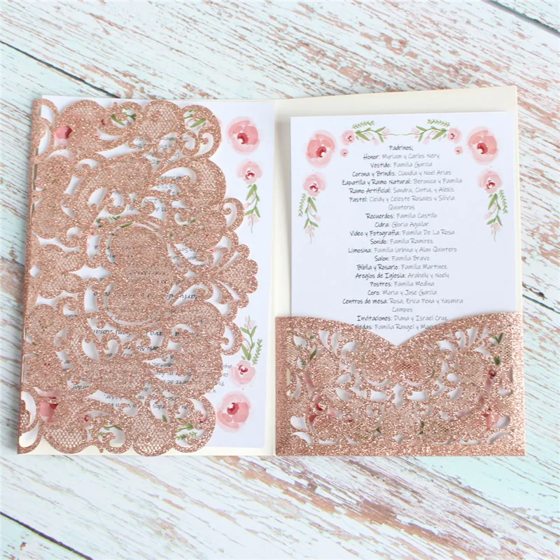 

Cards invitations wedding brithday engagement floral gift card pocket customiable 50pcs