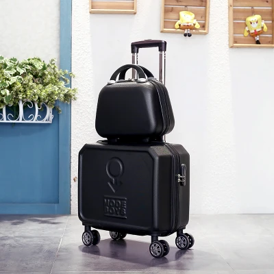 Мини-модная дорожная сумка для багажа для мужчин и женщин, 18 дюймов, чемодан на колесиках, небольшая коробка с паролем, популярный стиль, винтажный чемодан на колесиках - Цвет: Black(Set)