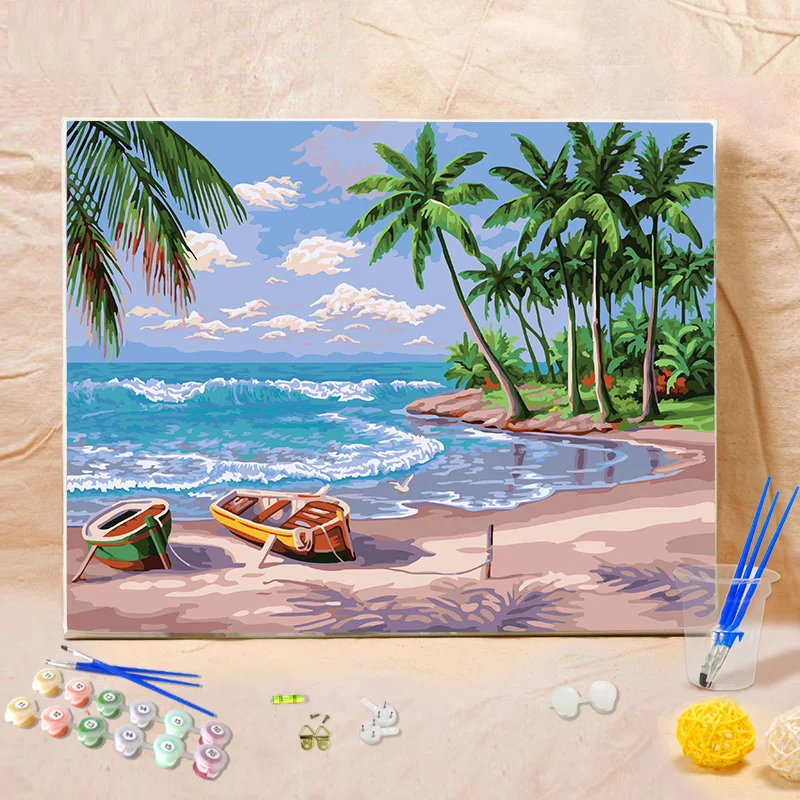 Download Sandy beach Painting By numbers on canvas Modern DIY Boat ...