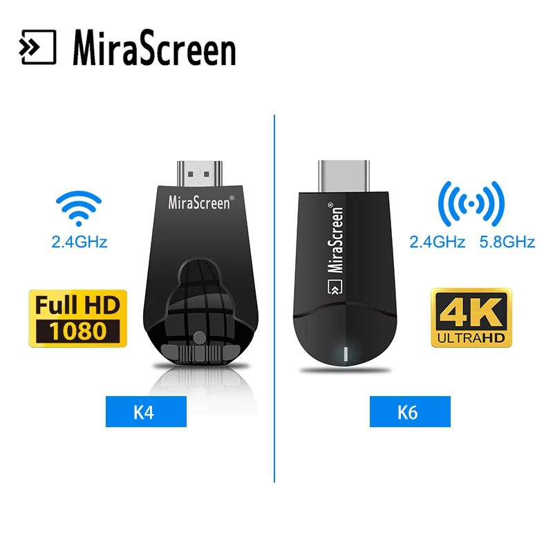 

PC Android Tablet IOS HDMI Miracast K4 TV stick PK Mirascreen K6 4k HD quality 2.4G/5G Dual Band high speed anycast TV dongle