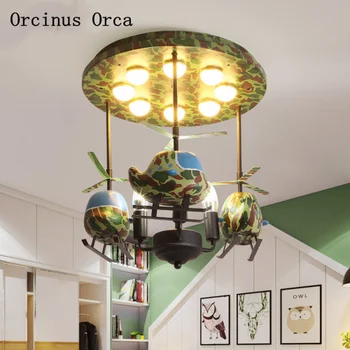 

Cartoon creative fighter chandelier boys bedroom children's room lamp American personality camouflage aircraft LED ceiling lamp