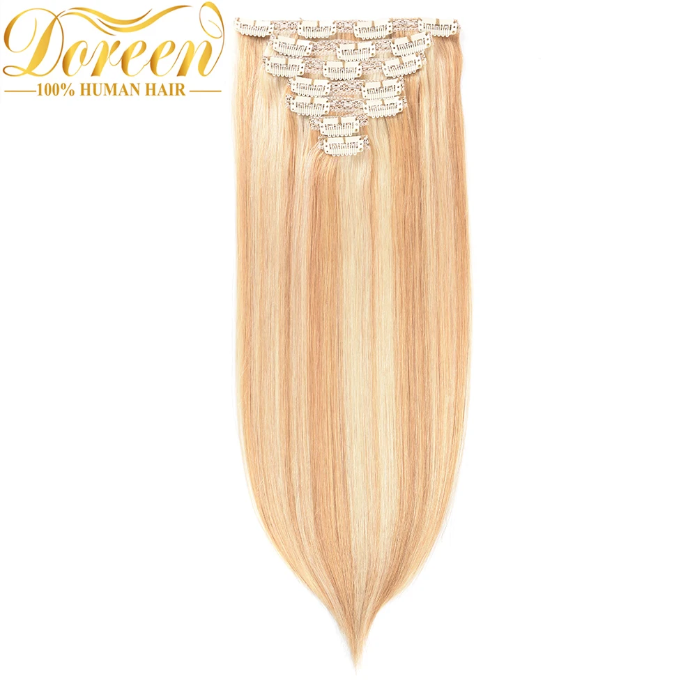 

Doreen 16"-26" Mixed Piano Color Full Head Set Clip In Hair Extensions Brazilian Machine Made Ramy Clips In 100% Human Hair