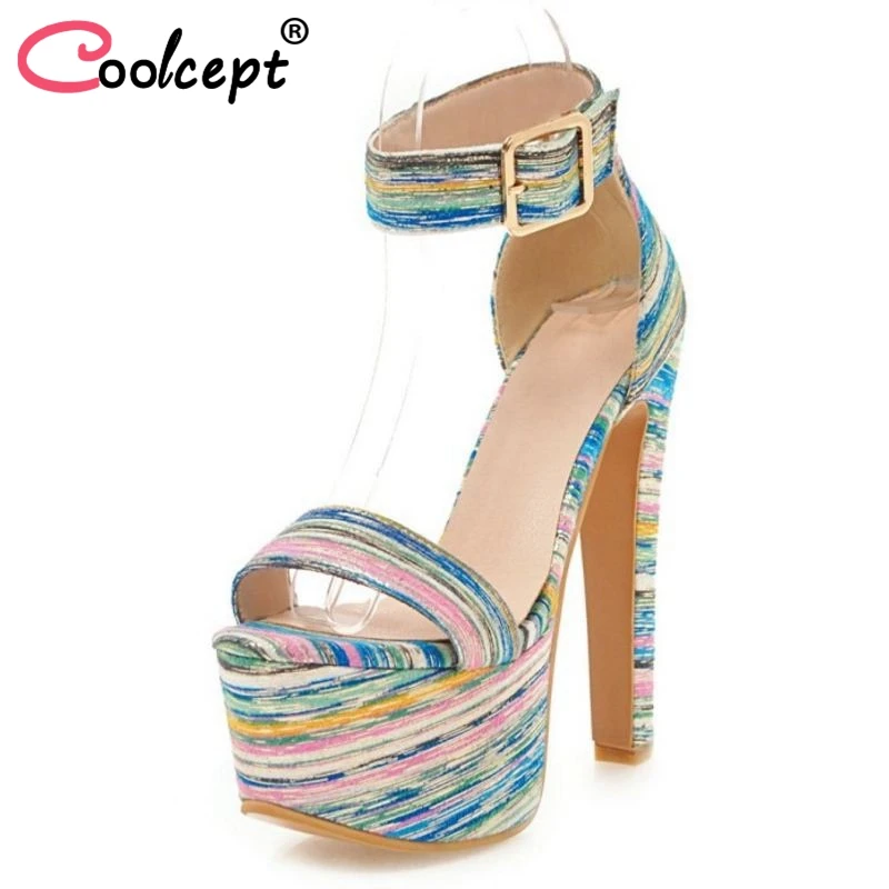 

Coolcept Size 33-48 Women High Heel Sandals Platform Ankle Wrap Mixed Color Supper High Heel Sandals Sexy Party Footwear