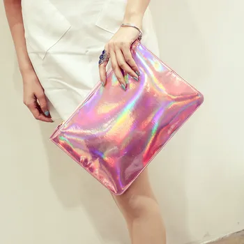 

2019 New Fashion Women Trend Laser Bright Envelope Phone Bag Totes Wallet Purse Evening Party Large Clutch Handbags for Party