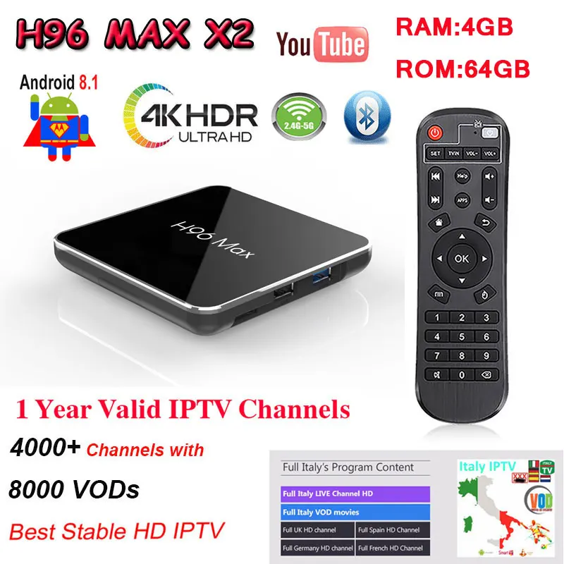 ТВ коробка H96 MAX X2 Android 8,1 DDR4 2 Гб eMMC 16 GB Поддержка 2,4G/5,8 Gwifi 1 год ip ТВ 4 K H.265 HD2.0 Google Play Youtube h96 max x2