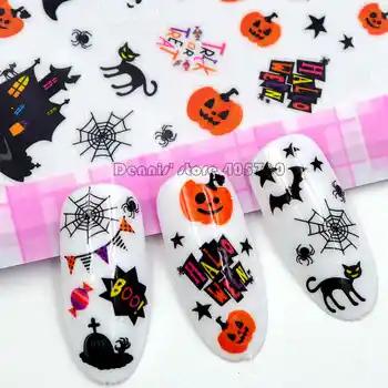 

1 Sheet Halloween Series Spider Web Black Cat Bat Pumpkin Face Designs Adhesive Nail Art Stickers Decorations DIY Tips F258#