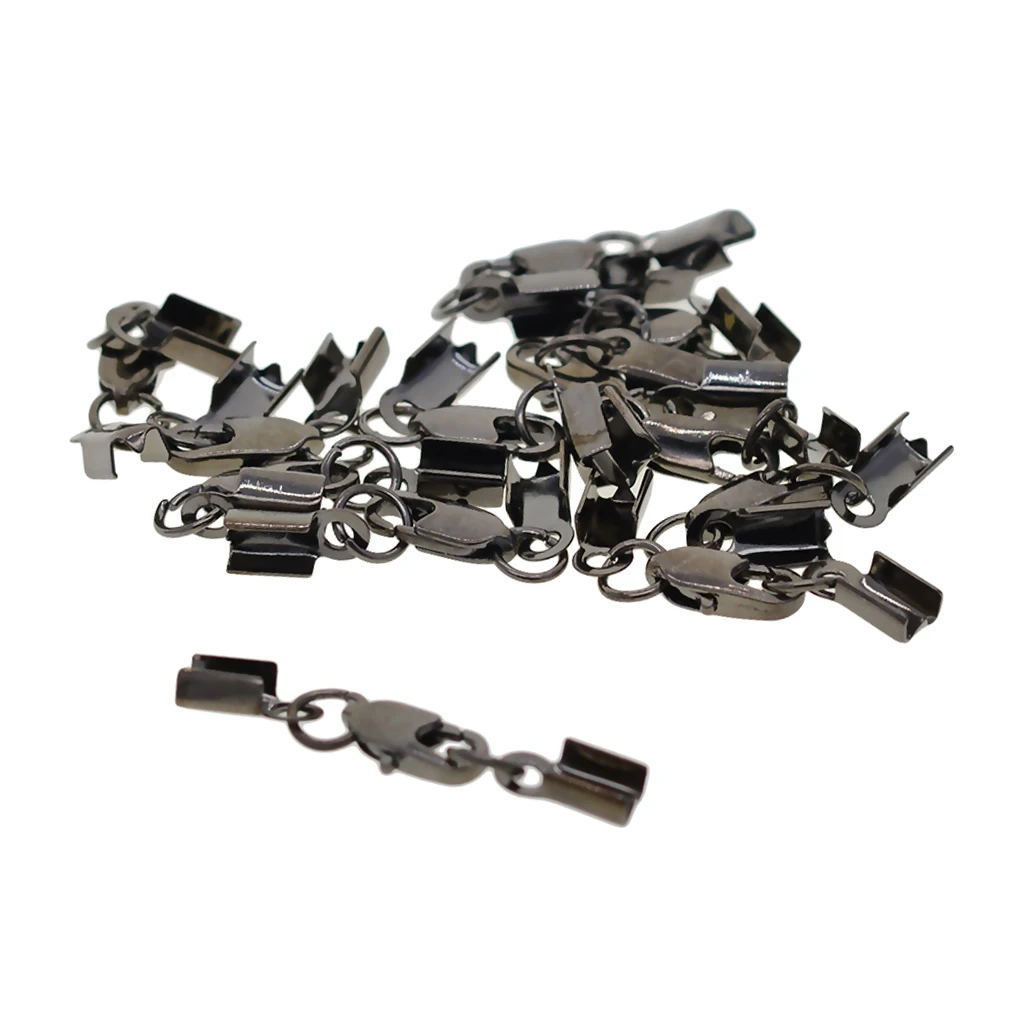 12 Sets Fold Over Crimp Cord End Cap Clips Bail Tips Connector Lobster Clasp DIY Jewelry Accessories