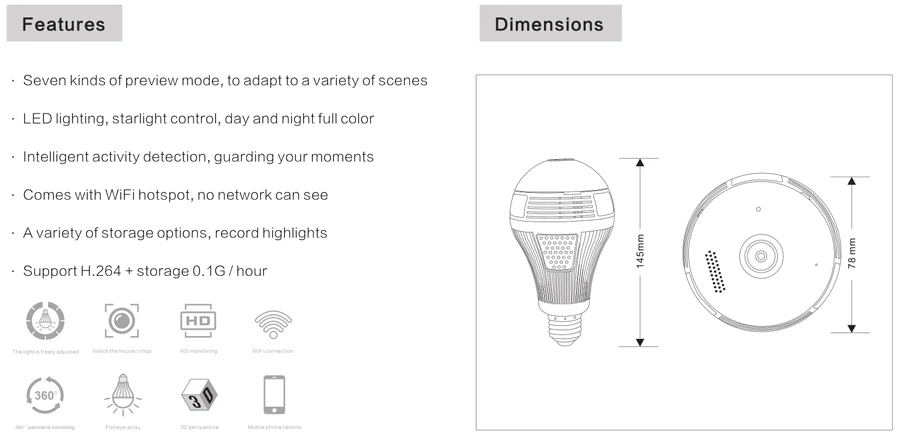 Беспроводная ip-камера, Wifi, 960 P, панорамная лампа «рыбий глаз», лампа для домашней безопасности, CCTV камера, 360 градусов, Домашняя безопасность, защита от взлома