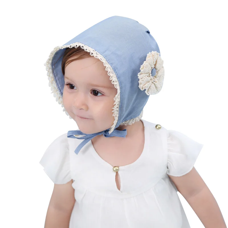 Flower Lace Baby Girls Hat Korea Princess Bucket Hat Cute Cotton Baby Beanie For Girls Blue Toddler Girls Sun Hat Caps Autumn (7)