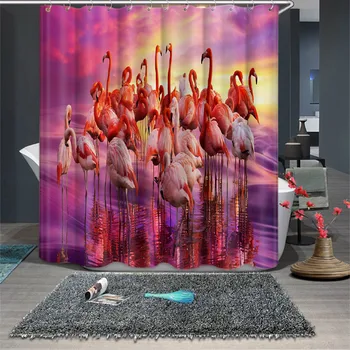 

Pink Flamingo Print Waterproof Shower Curtain Polyester Fabric Bath Curtain Elefant Drape Bathroom Curtains Decor with Hooks