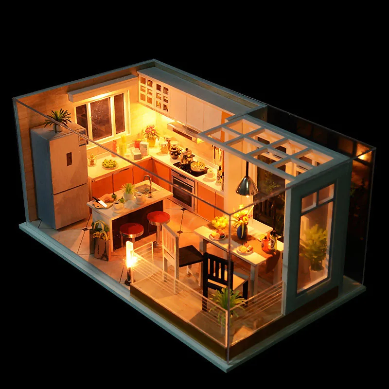 

2018 Hot Sale New Modern Kitchens Handmade Doll house Furniture Miniature DIY 1:24 Miniature Dollhouse Wooden Toys For Children