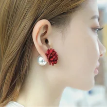Корейский замши стороне двойной цветок имитация жемчуга Серьги-гвоздики Модные украшения Серьги для Для женщин Pendientes Brincos подарок