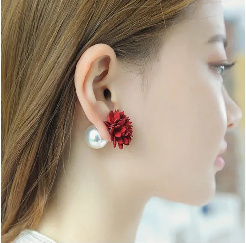 

Korean Suede Double Side Flower Simulated Pearl Stud Earrings Fashion Jewelry Earrings for Women Pendientes Brincos Gift 037