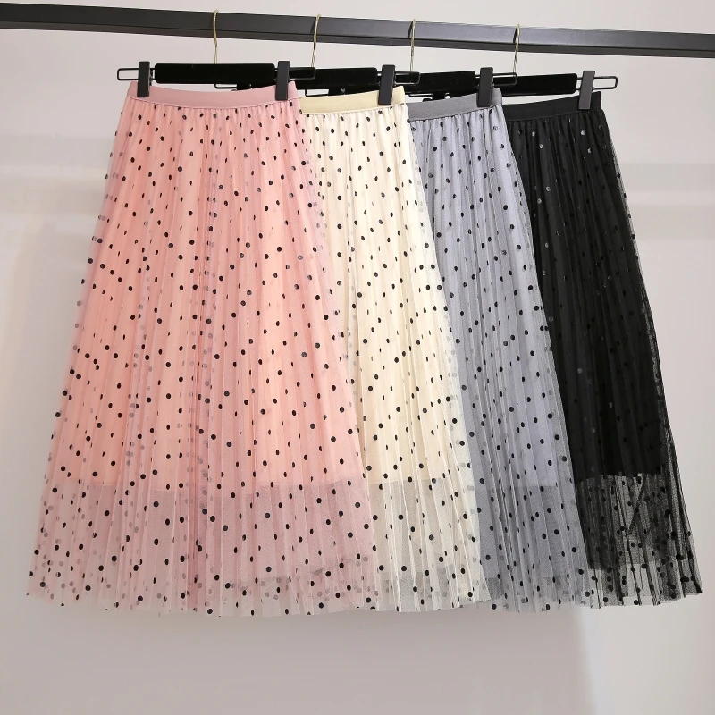 

YICIYA Plus size mesh polka Dot skirts midi for women black pink tutu skirt 2019 summer elegant female pink vintage clothing
