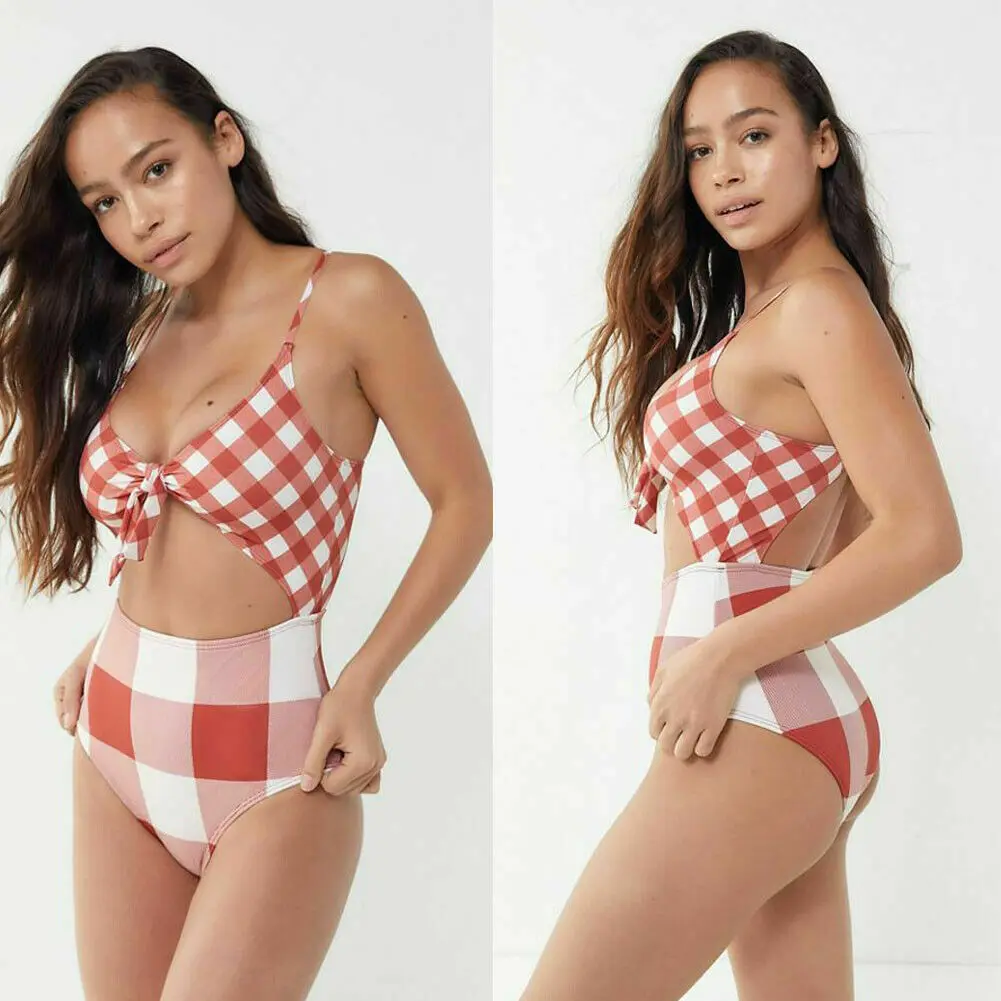 

Hot Women Push Up Bikini Set Plaid High waist Padded Two Piece Tankini Swimsuit Beach Ladies Summer Sexy Bathing Suit Swimwear